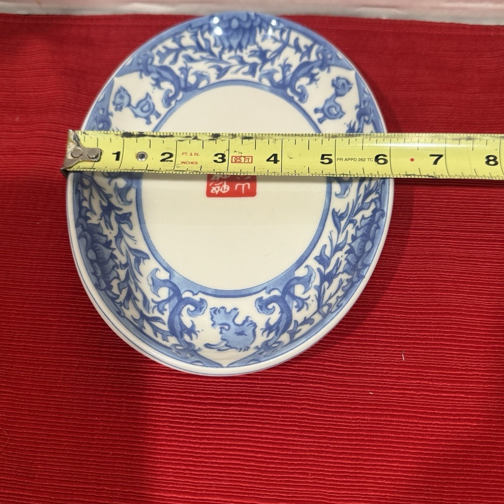 Vintage 8 1/2" Homer Laughlin Blue & White Asian Themed Oval Dish Plate USA Nice - Picture 9 of 9
